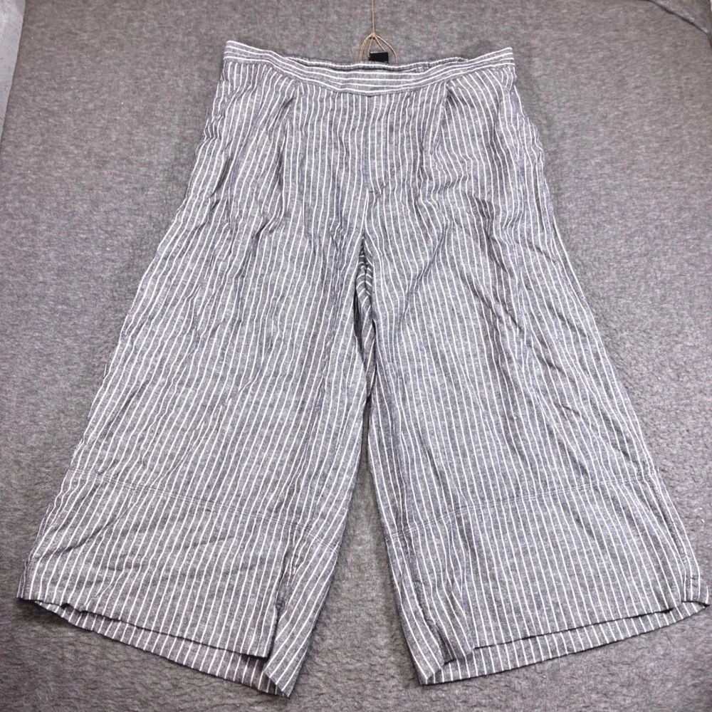 Banana Republic Wide Leg Pants Women XL Blue Striped Linen Boho Indie Summer